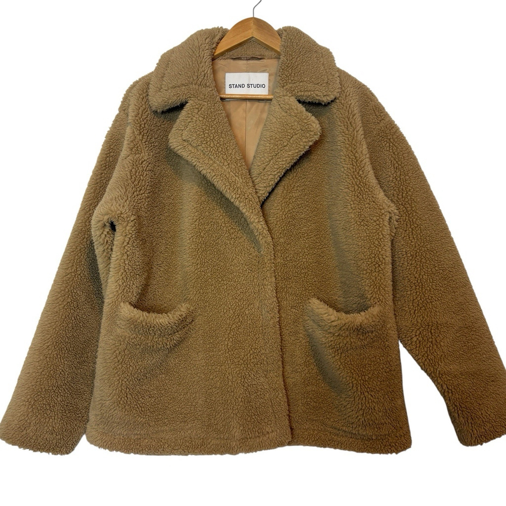 Stand Studio Marina Teddy Faux Fur Jacket Camel Oversized Coat Size M - Picture 7 of 13